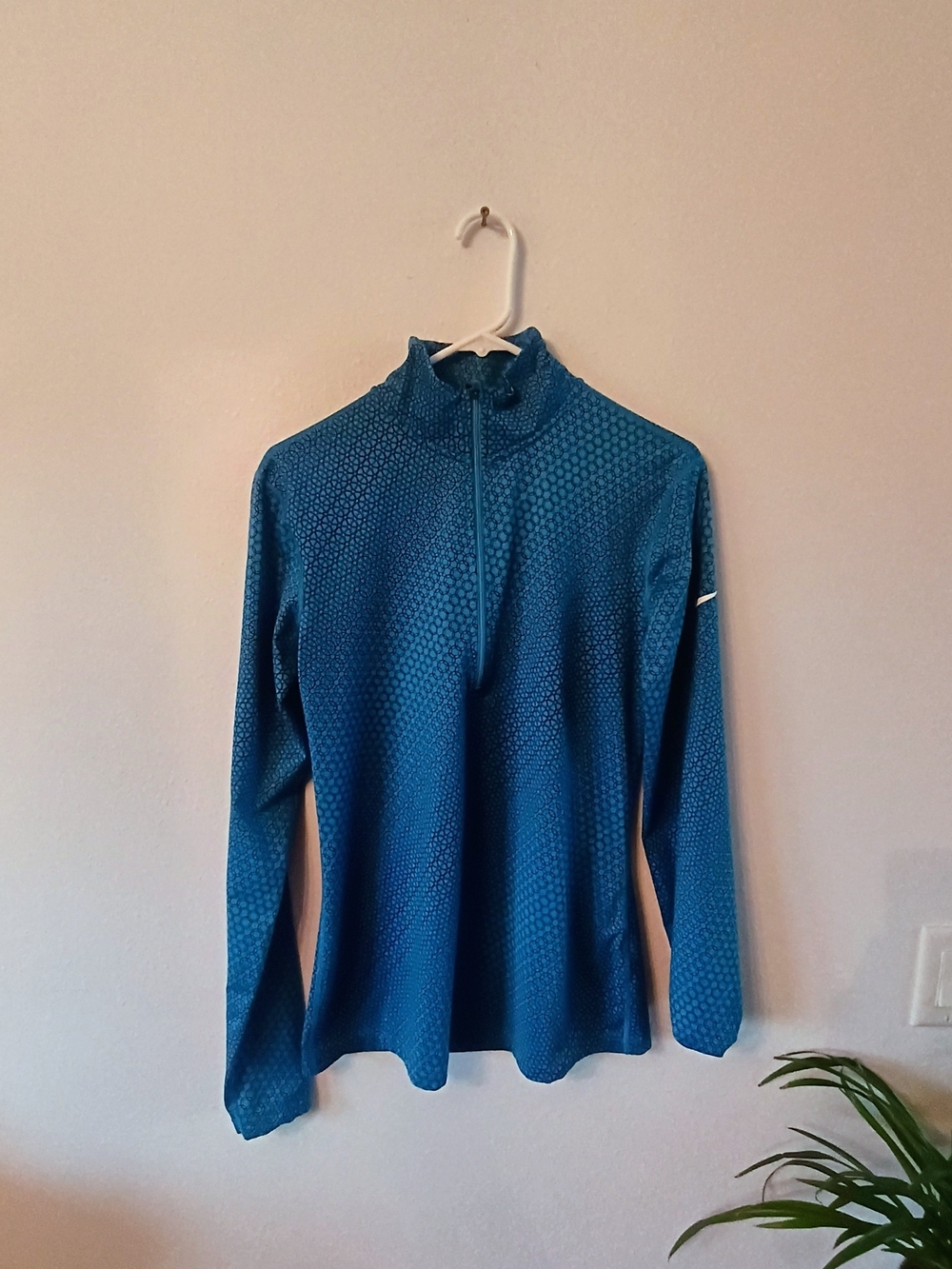 Nike Dri-FIT Quarter Zip Top Large Teal Geometric Running Training Golf Athletic